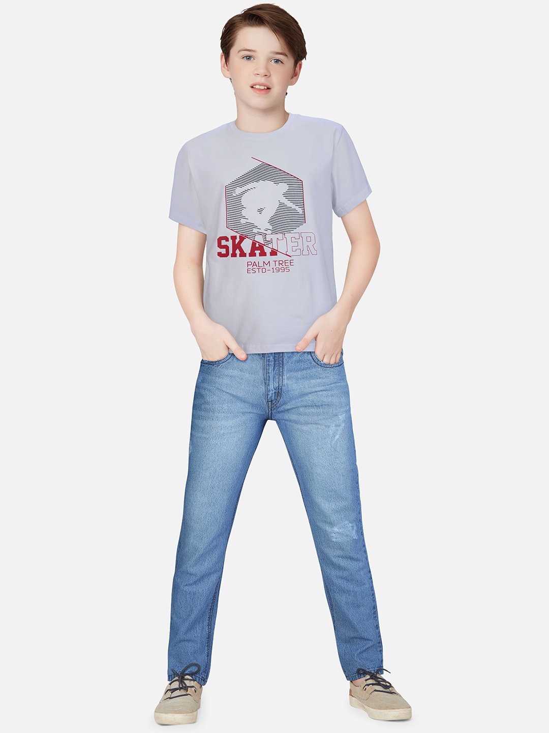 

Palm Tree Boys White Typography Printed Applique T-shirt