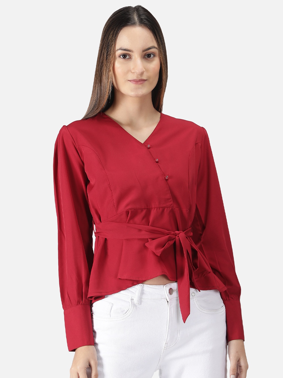 

FALCO ROSSO Maroon Crepe Wrap Top
