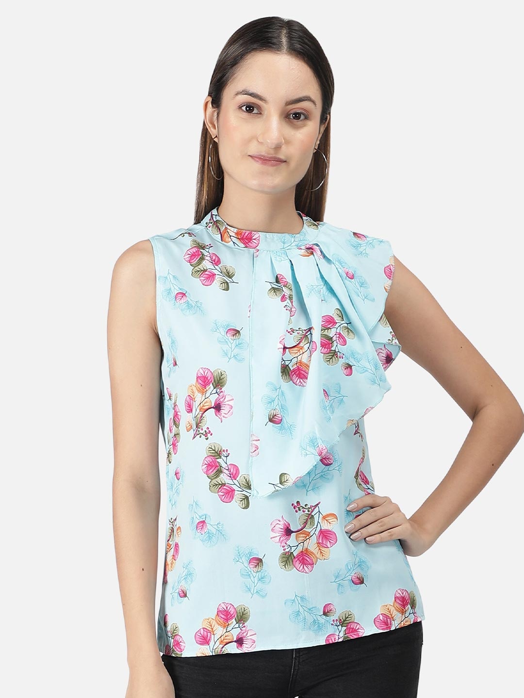 

FALCO ROSSO Light Blue Floral Print Crepe Top