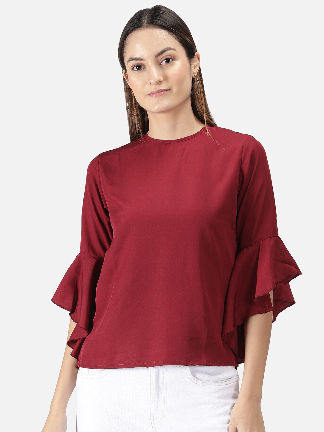 

FALCO ROSSO Maroon Keyhole Neck Crepe Top
