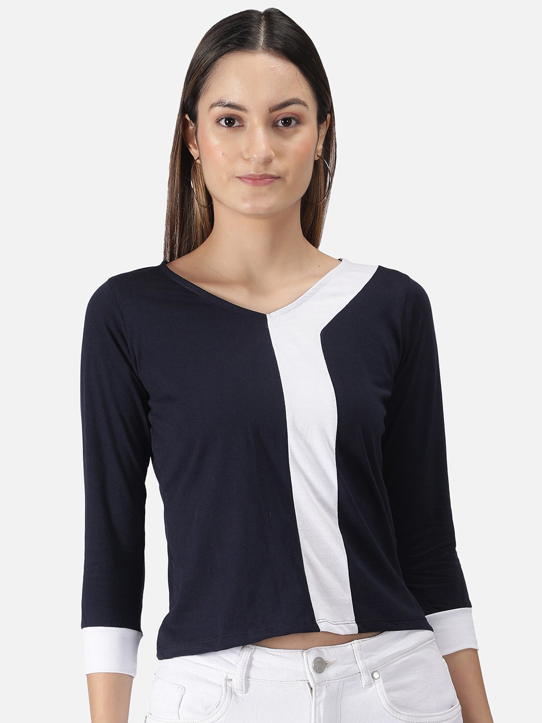 

FALCO ROSSO Navy Blue Colourblocked Top