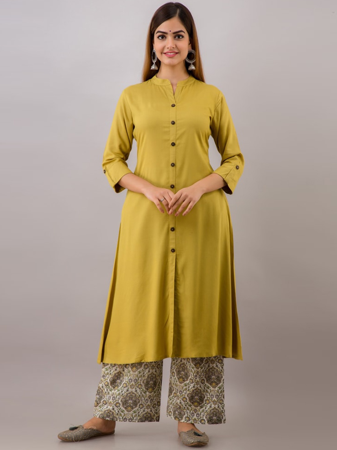 

MAUKA Women Mustard Yellow Empire Kurti with Palazzos sets