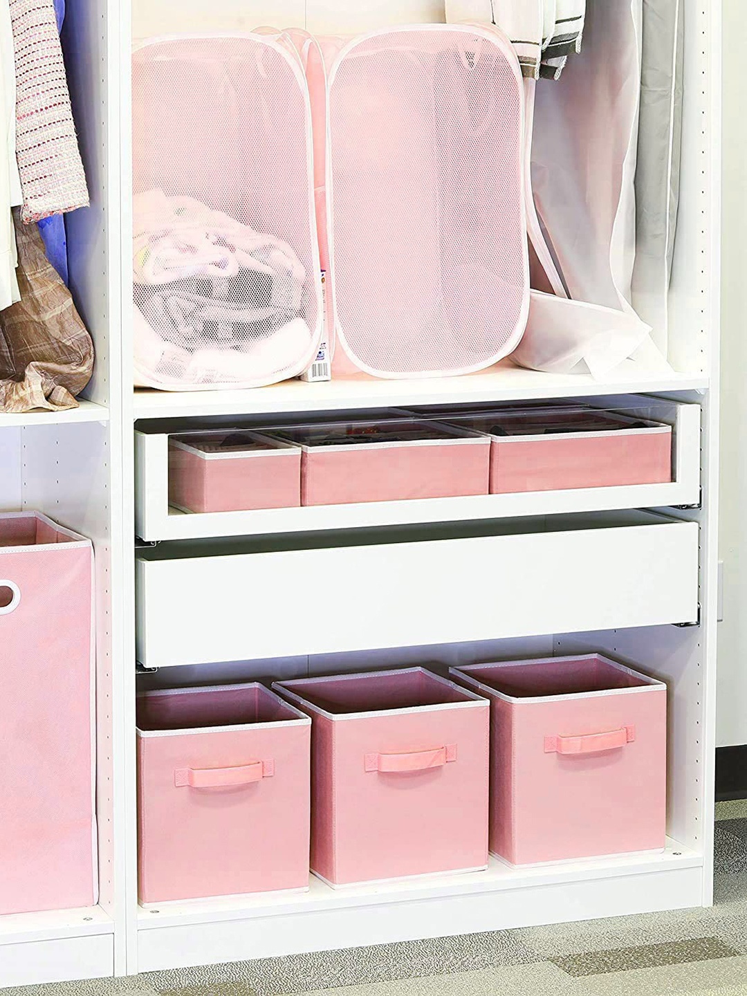 HOUSE OF QUIRK Pink Solid Storage Box Closet Drawer Organizer