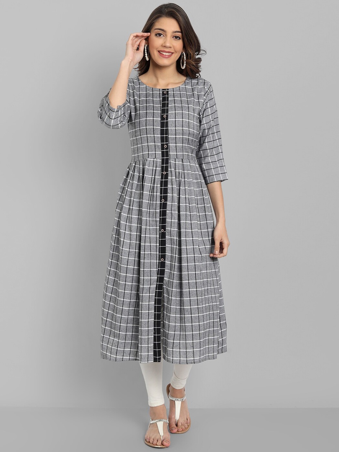 HETSA Women Grey Checked Kurta