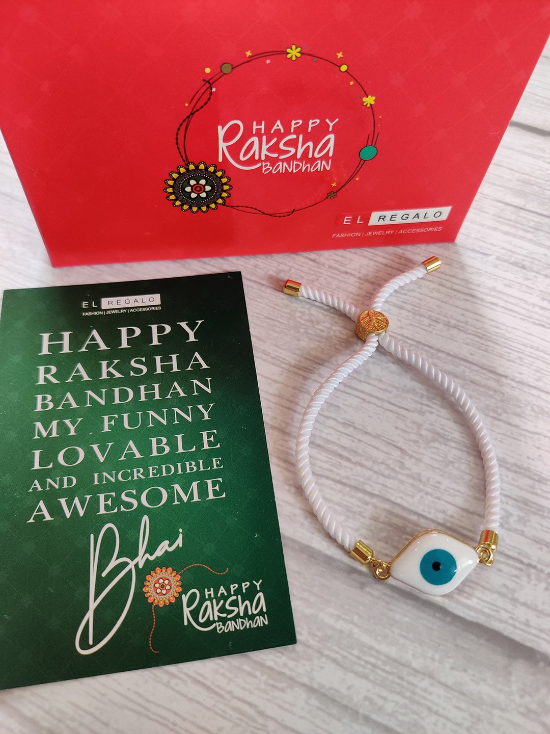 

EL REGLAO Men White & Gold-Toned Evil Eye Studded Rakhi