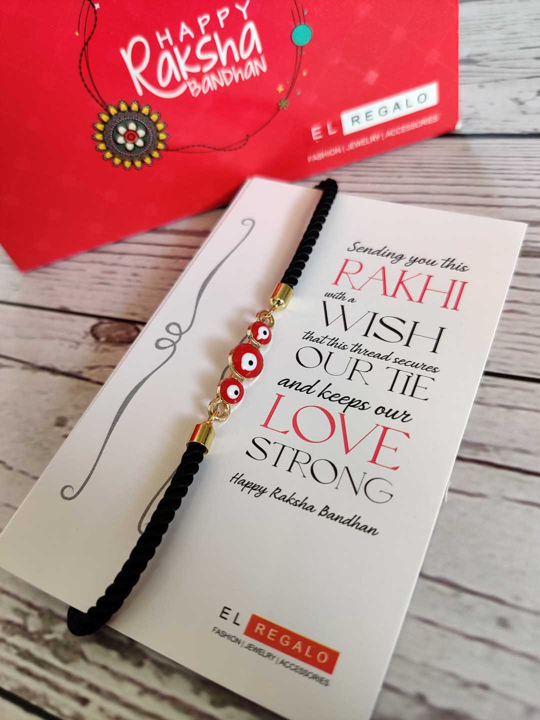 

EL REGALO Red & Gold Evil Eye Rakhi With Card