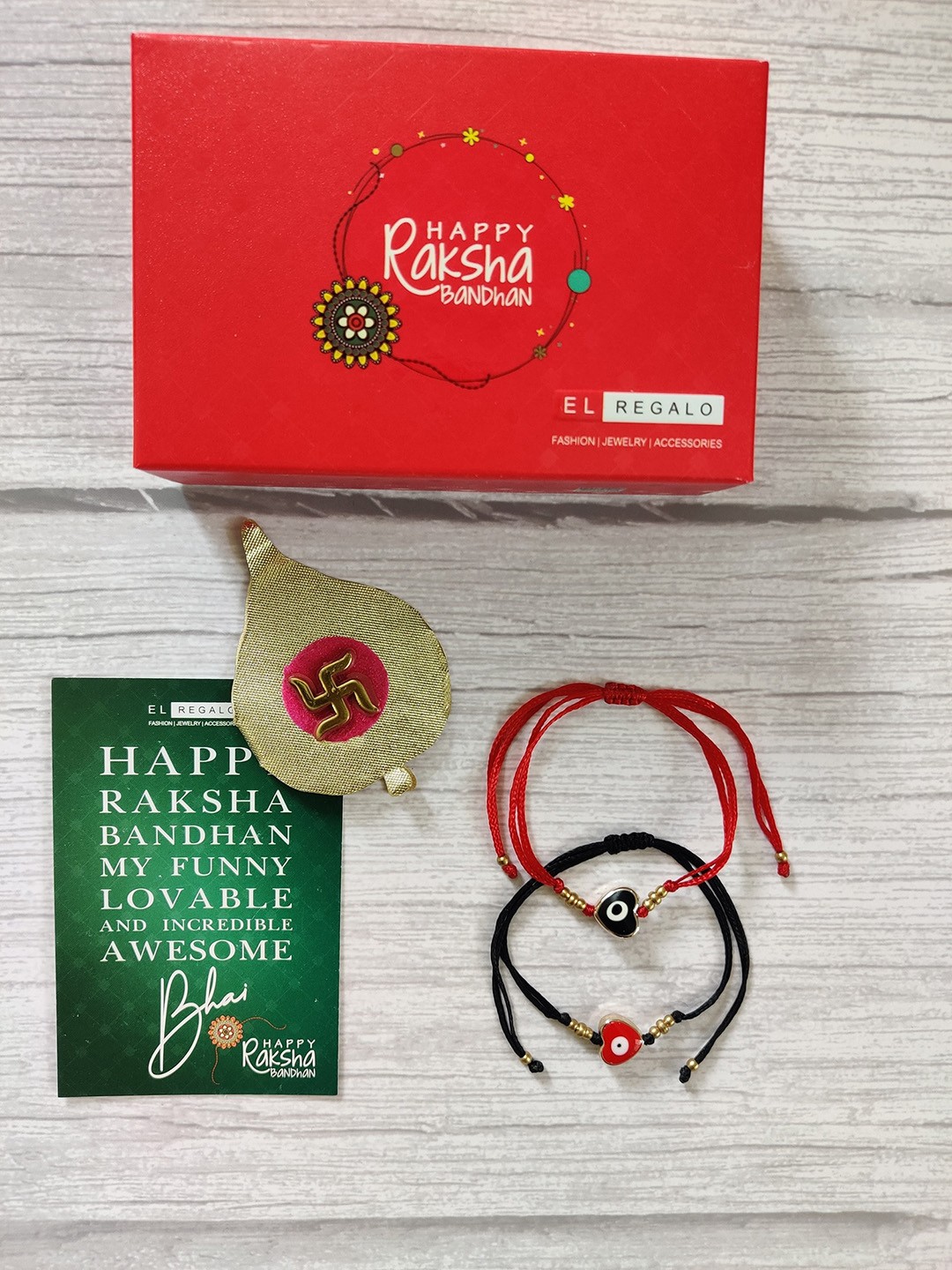 

EL REGALO Kids Set of 2 Evil Eye Rakhi Combo, Red
