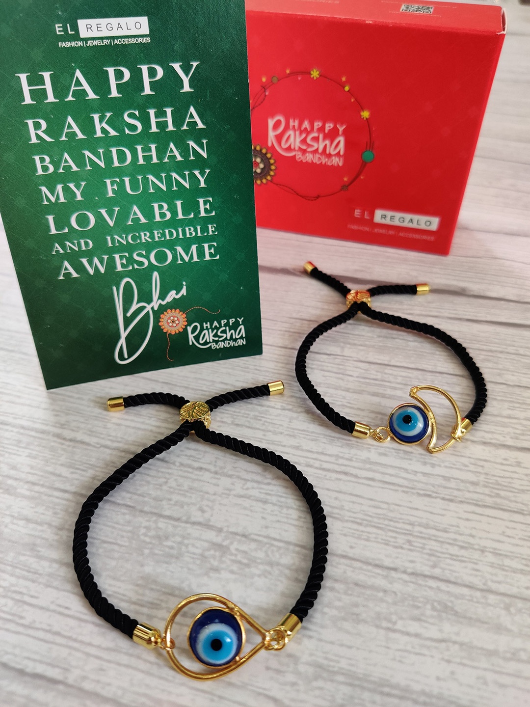 

EL REGALO Bhaiya Bhabhi Set of 2 Evil Eye Rakhi, Gold