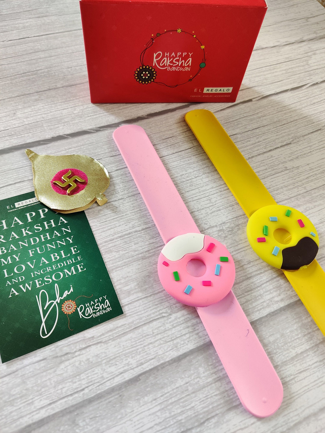 

EL REGALO Kids Set of 2 Donut Shaped Silicon Rakhi, Pink