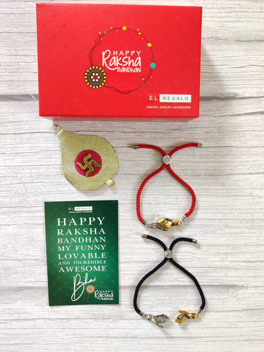 

EL REGALO Set of 2 Rakhi With Greeting Card, Red
