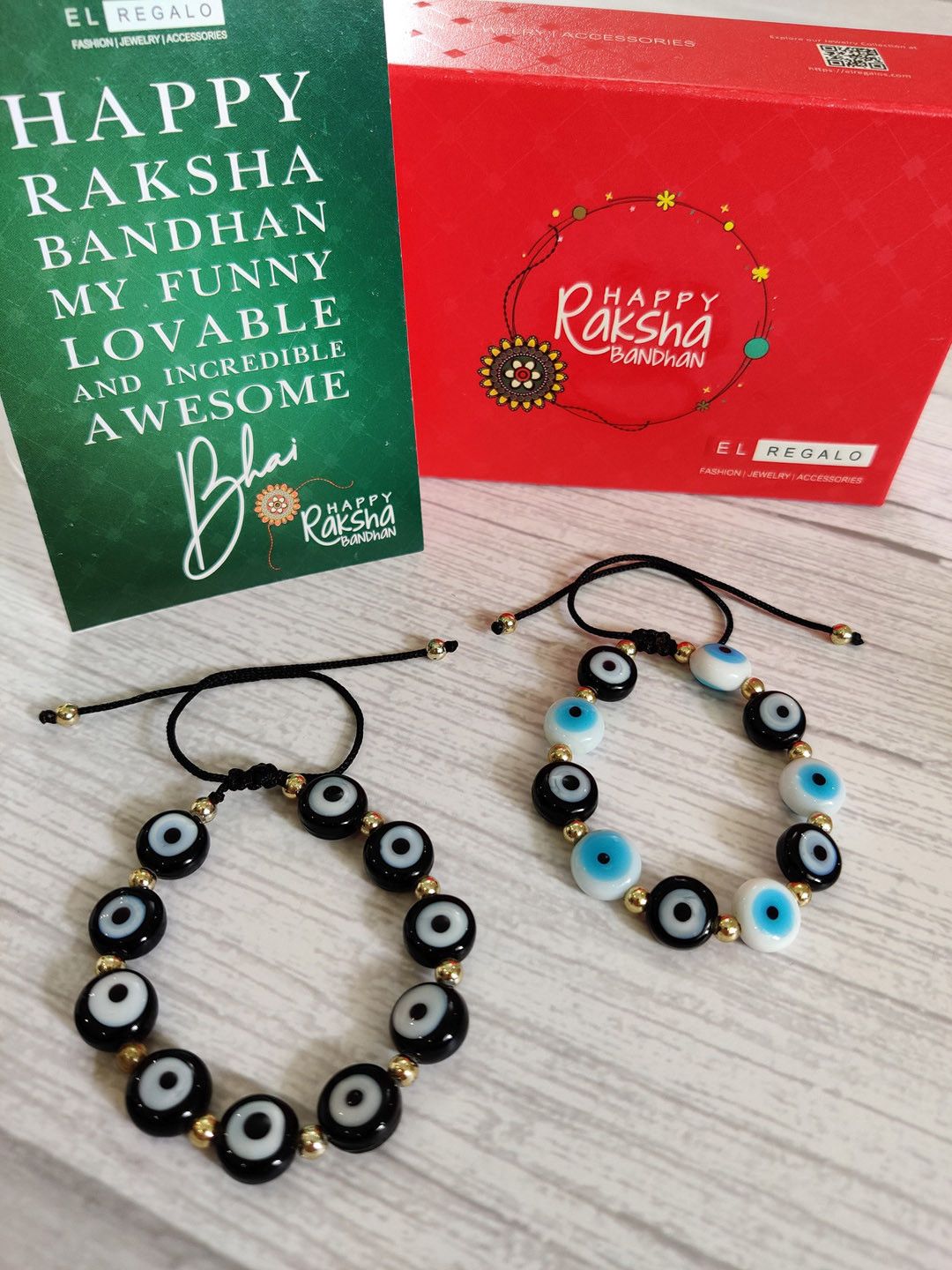 

EL REGALO Pack of 2 Evil Eye Rakhi with Greeting Card, Blue