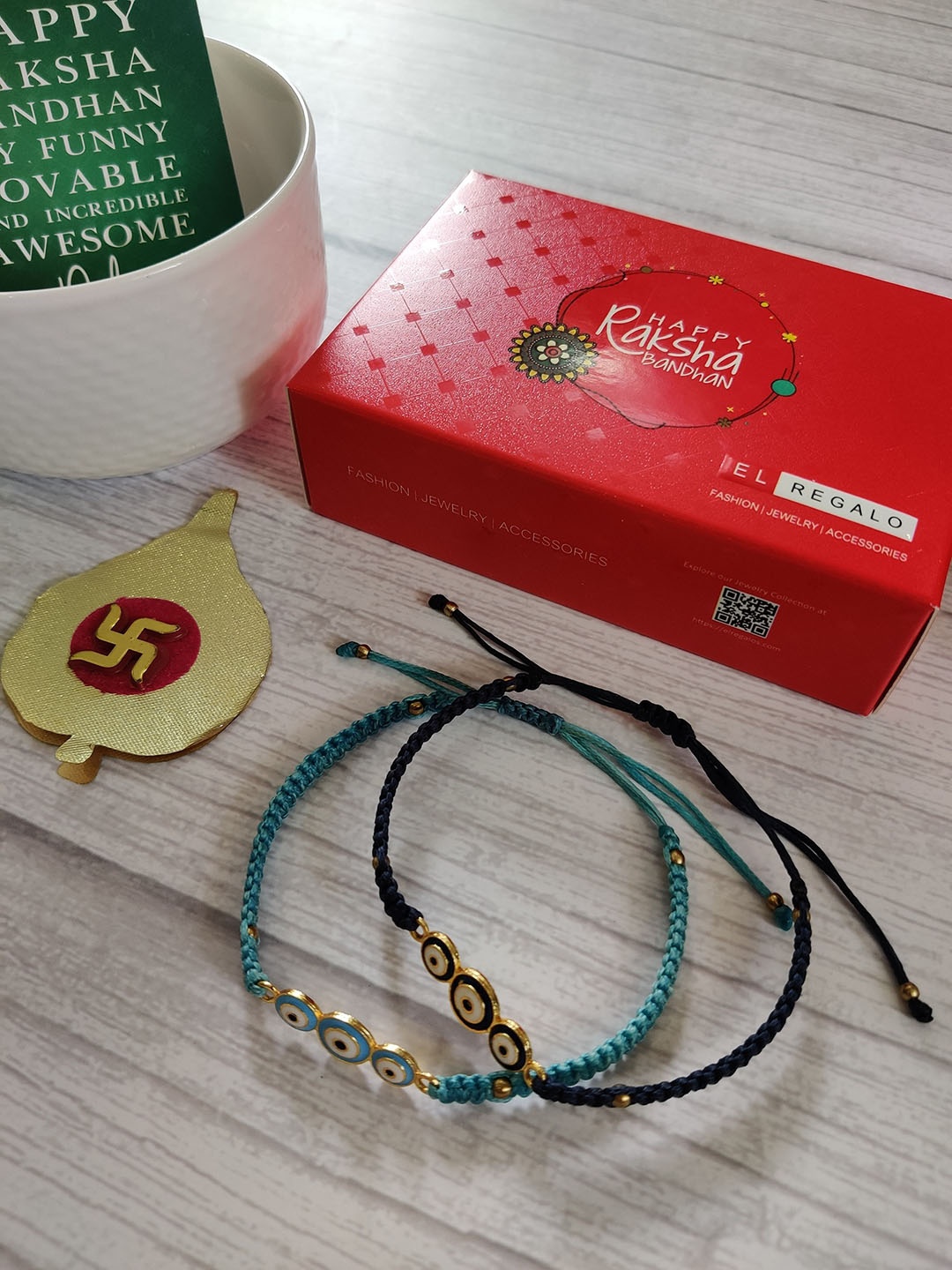 

EL REGALO Bhaiya Bhabhi Blue 2 Pack Rakhi Gift Set