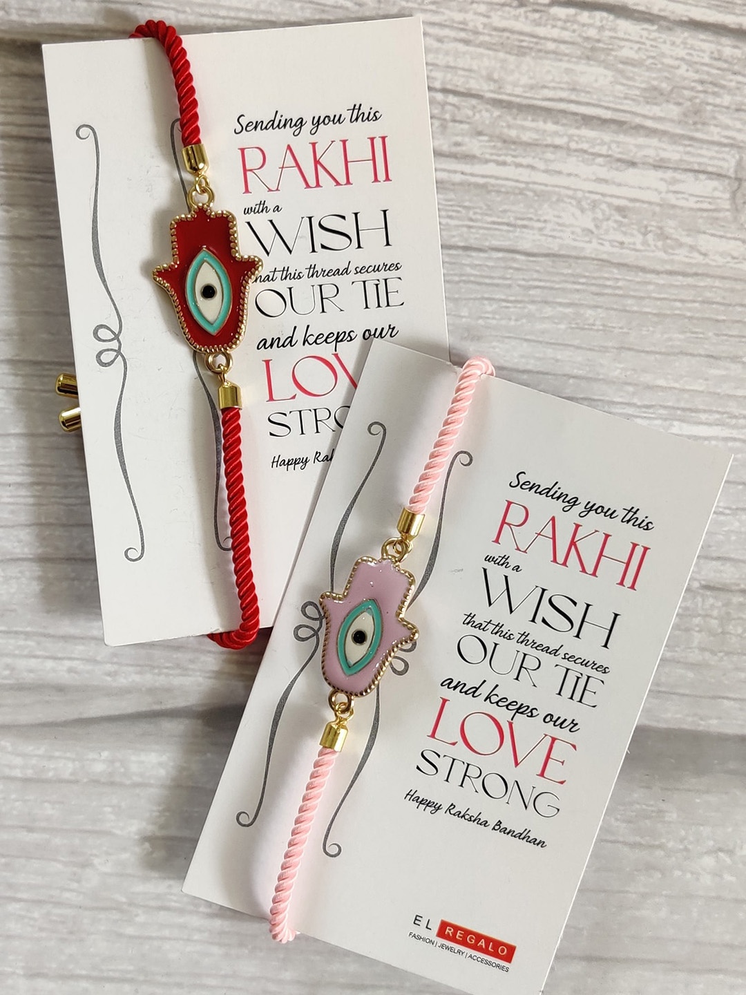 

EL REGALO Bhaiya Bhabhi Pack of 2 Red Gold-Toned Rakhi Gift Set