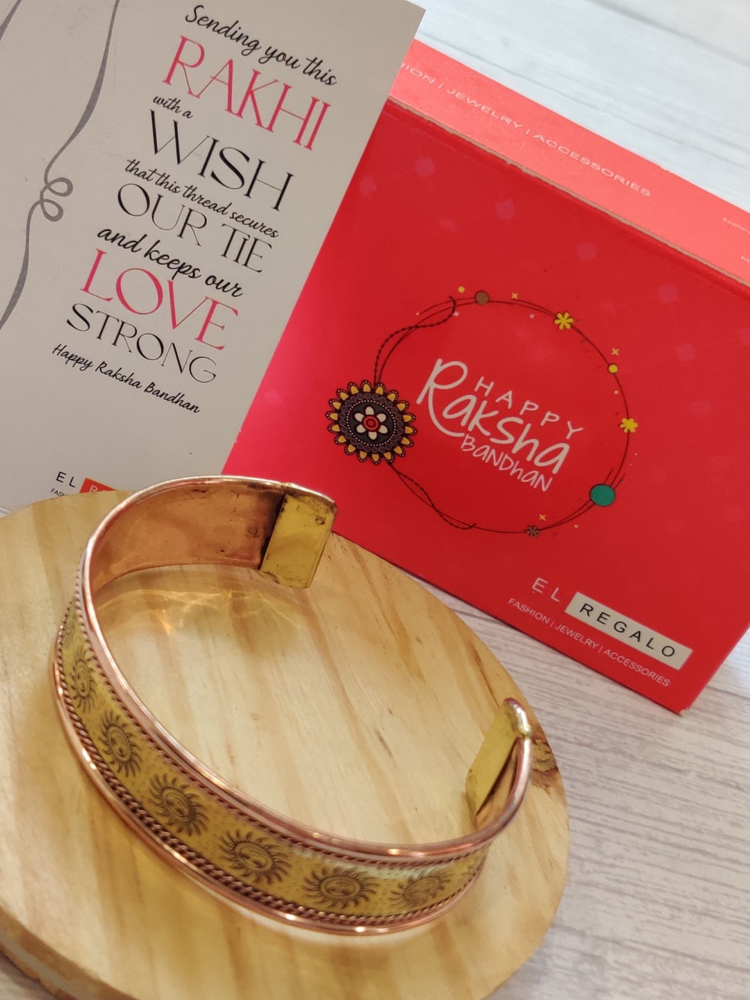 

EL REGALO Gold-Toned Kada Rakhi with Roli-Chawal & Card