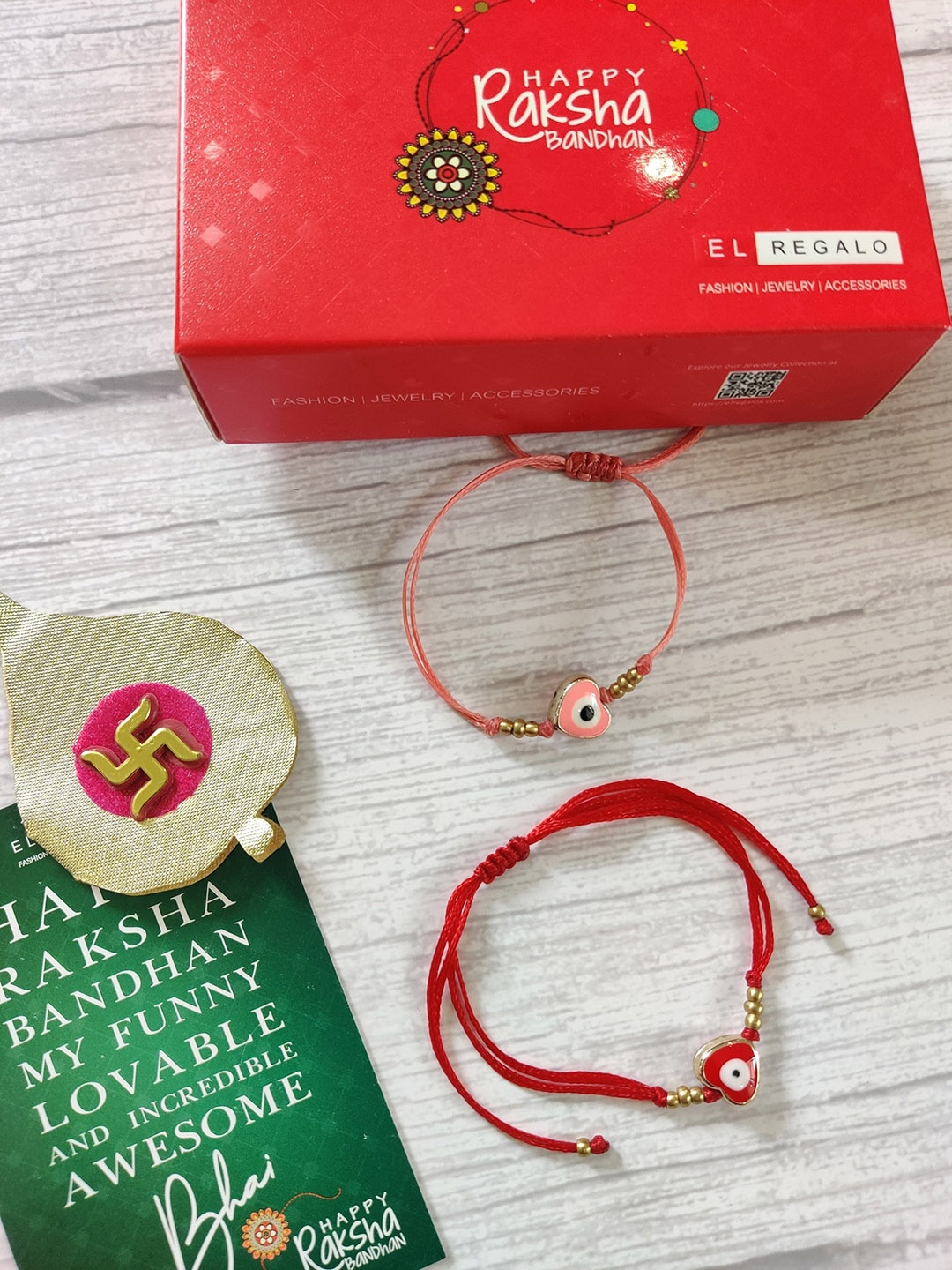 

EL REGALO Kids Pack Of 2 Red Rakhi Combo with Card & Roli Chawal Shagun