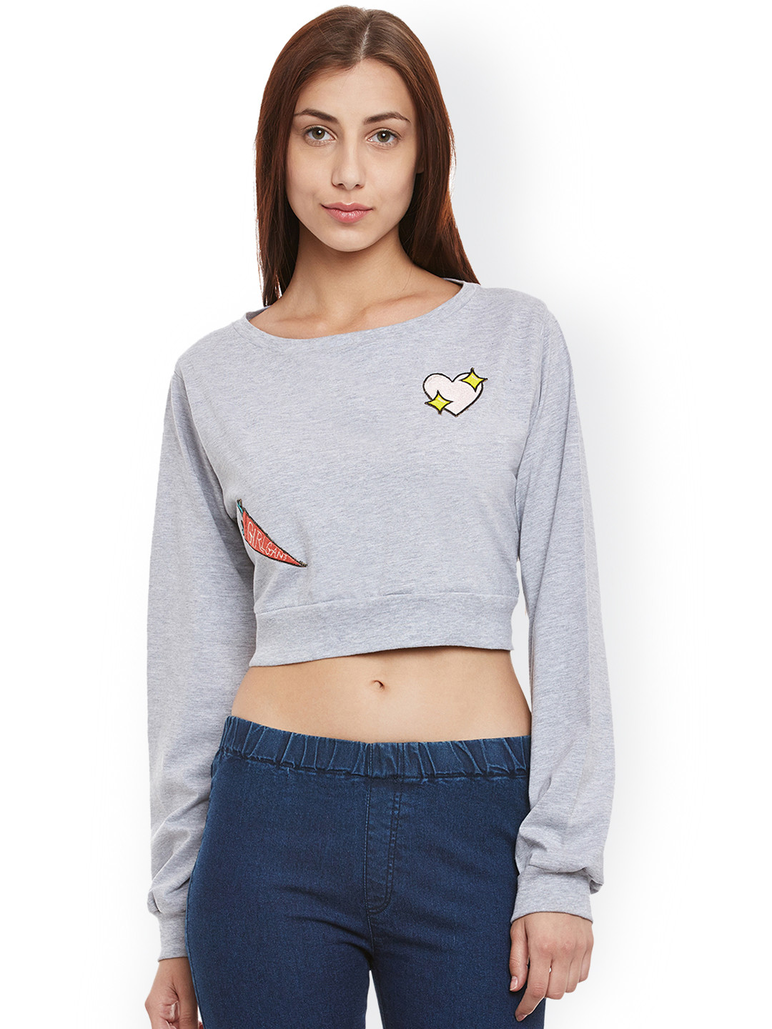 

Miss Chase Women Grey Solid Crop Pure Cotton Top