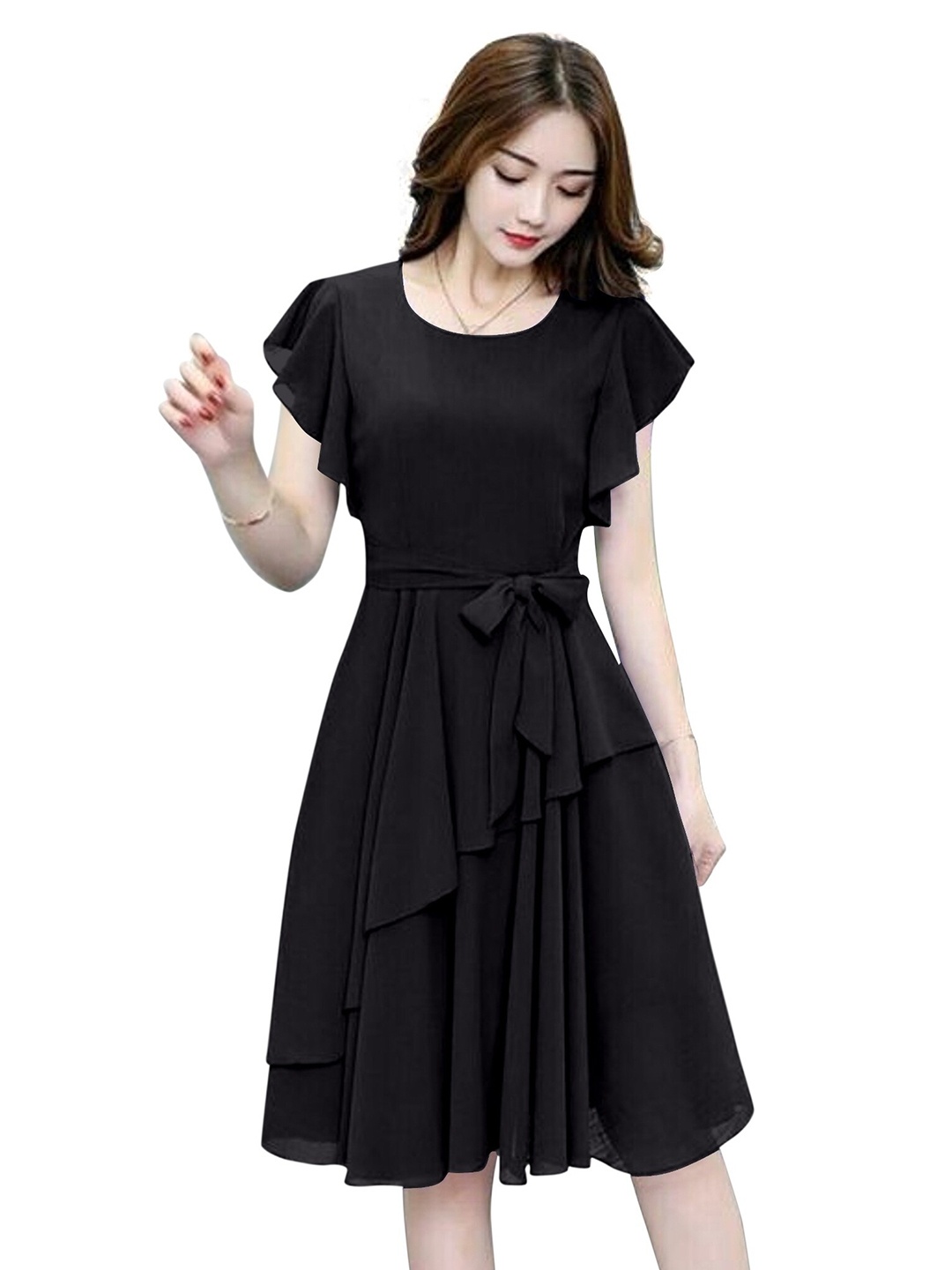 

APNISHA Women Black Georgette Fit & Flare Dress