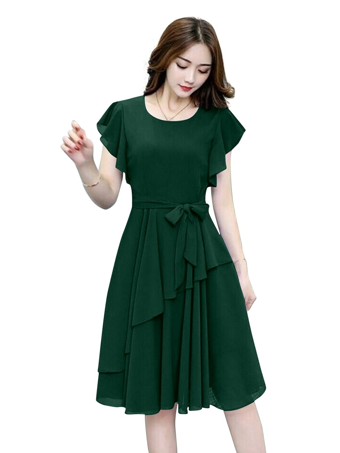 

APNISHA Women Green Georgette Fit & Flare Dress