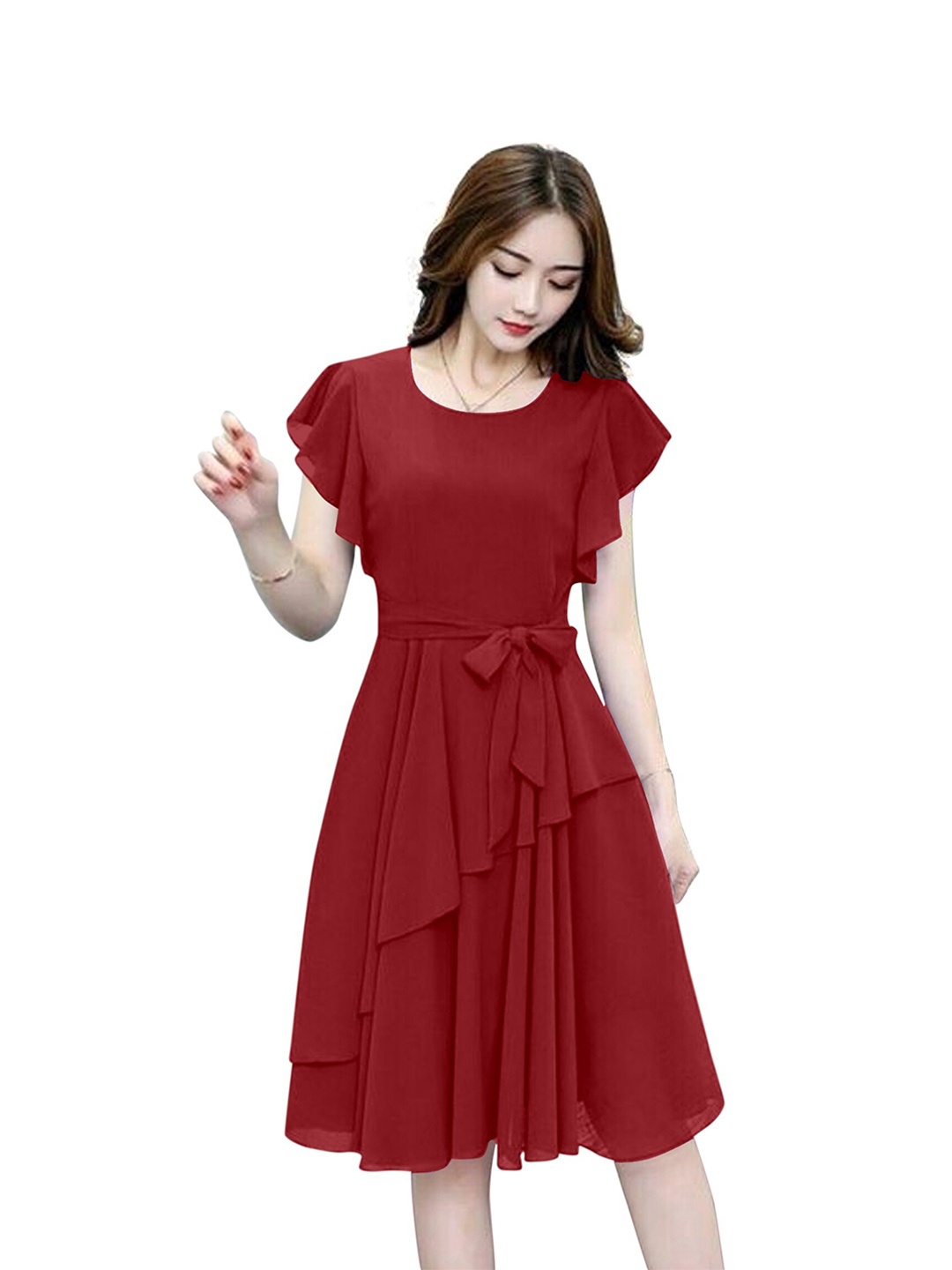 

APNISHA Women Red Georgette Fit & Flare Dress