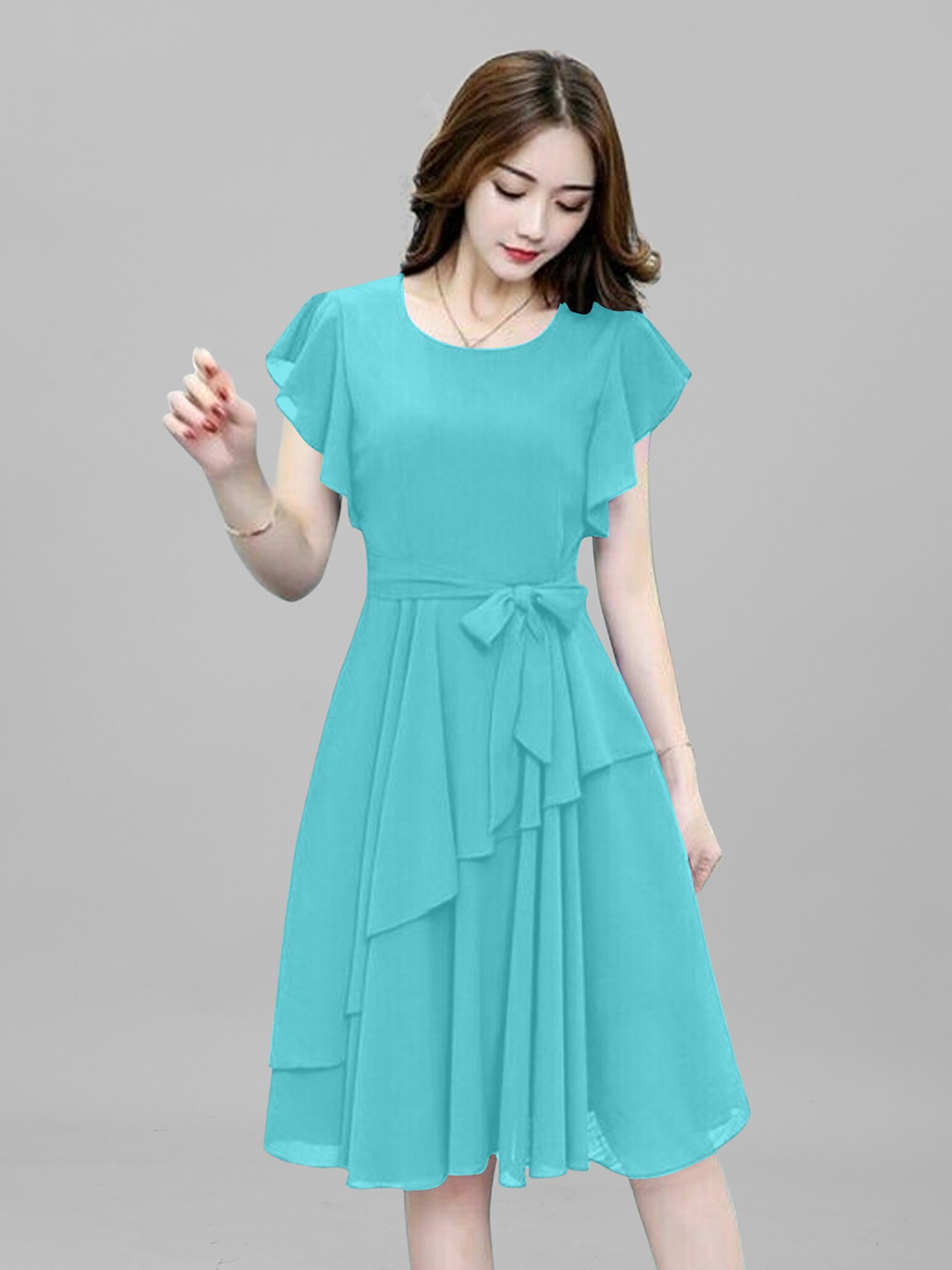 

APNISHA Blue Sold Georgette Fit and Flare Dress