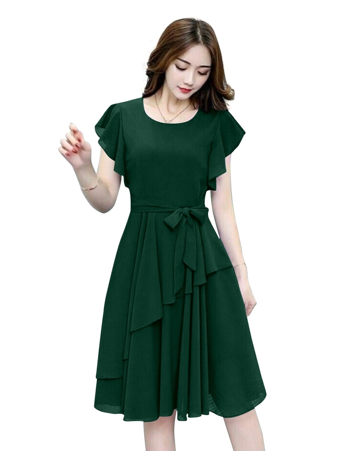

APNISHA Women Green Georgette Fit & Flare Dress