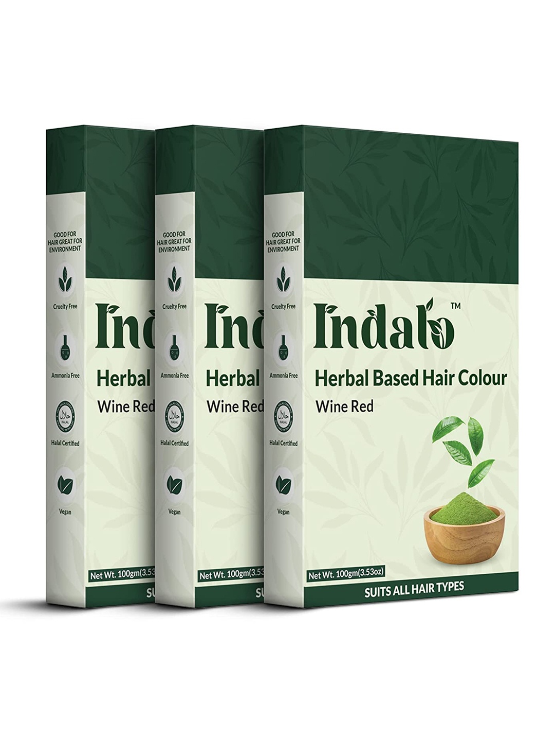 

INDALO Set of 3 Herbal Based Hair Colour - Wine Red with Amla & Brahmi 100 g Each