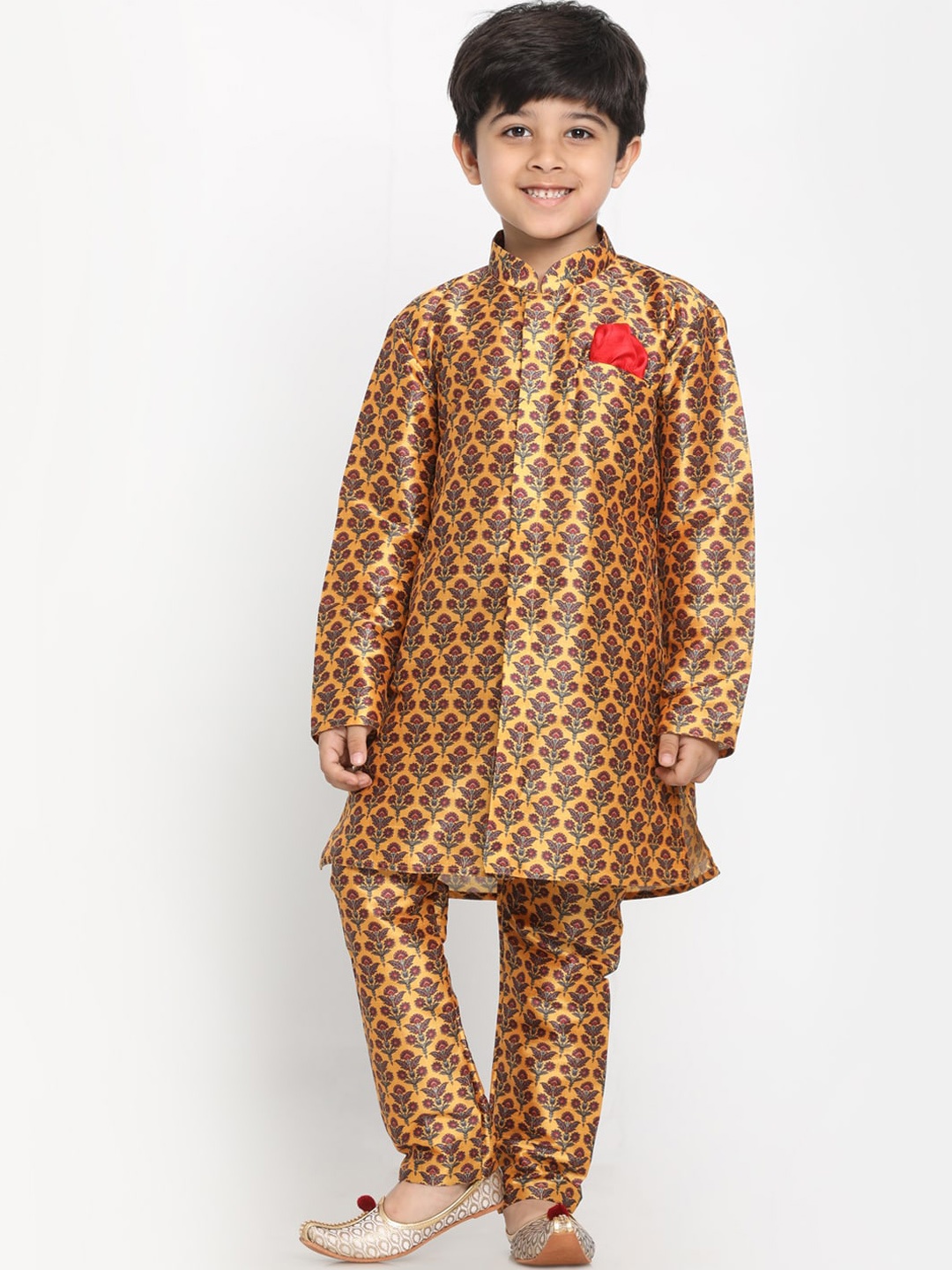 

VASTRAMAY Boys Yellow Floral Digital Printed Kurta with Pyjamas