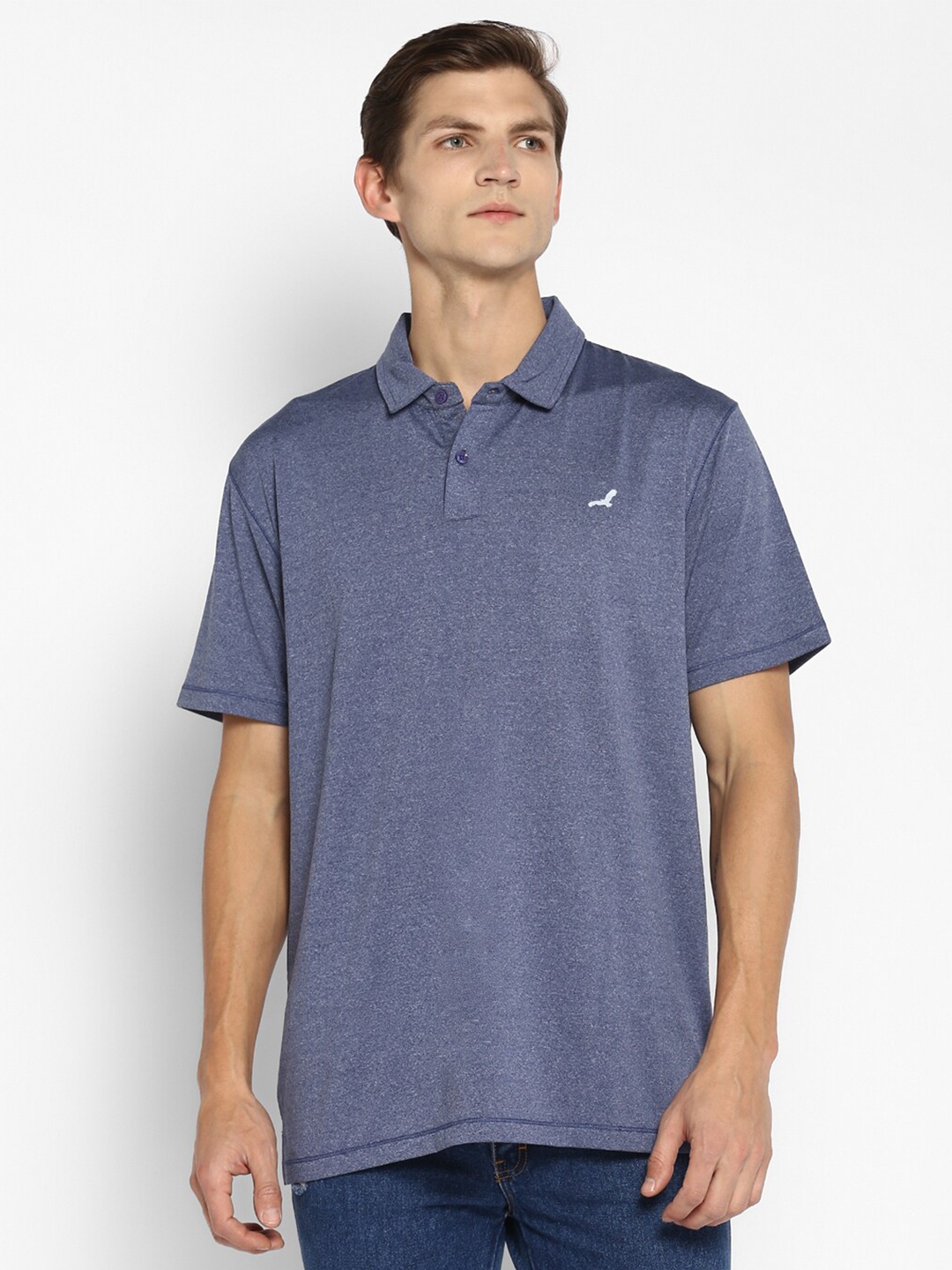 

American Crew Men Grey Polo Collar Applique T-shirt