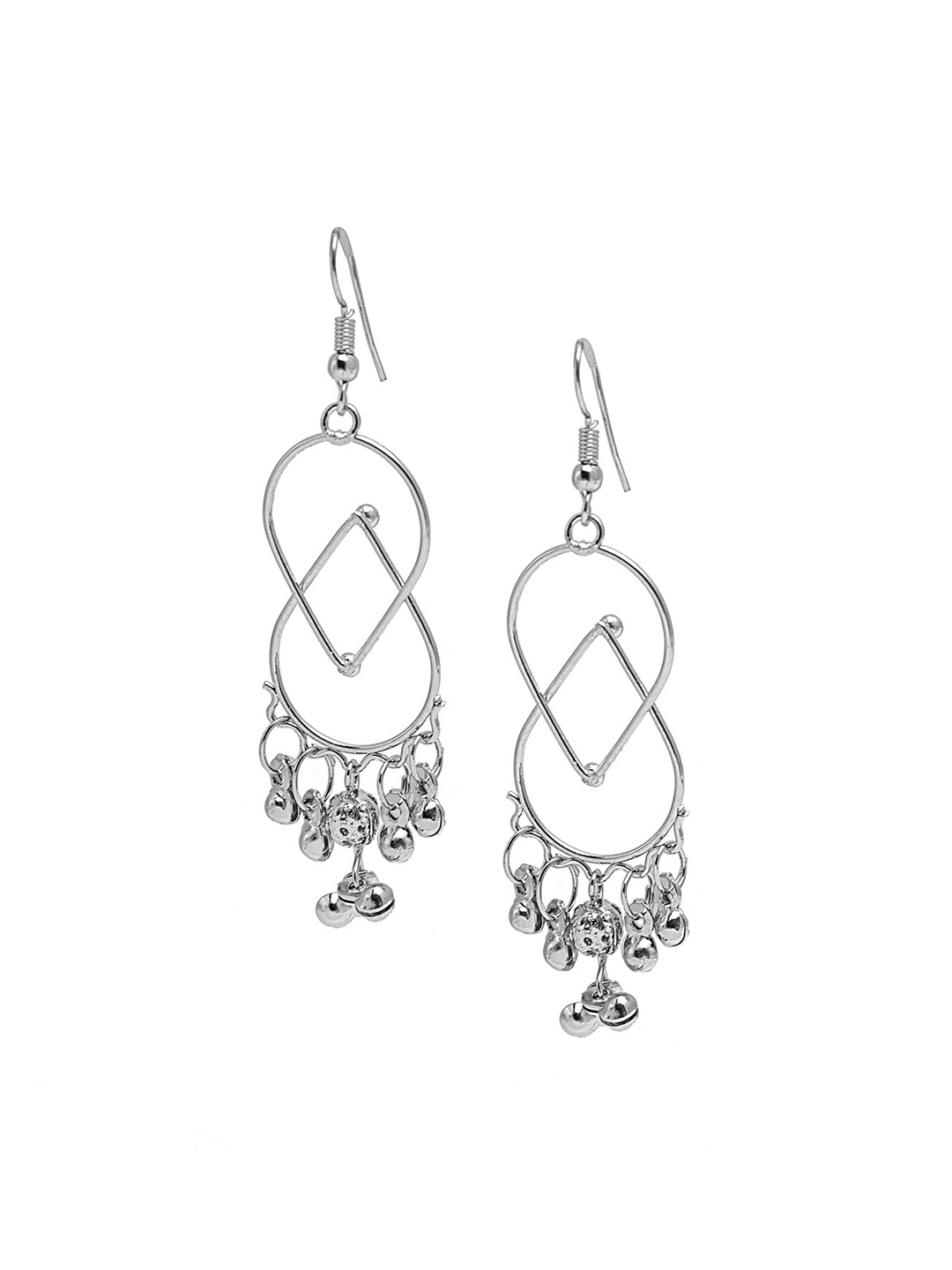 Shining Jewel - By Shivansh Silver-Toned Contemporary Drop Earrings