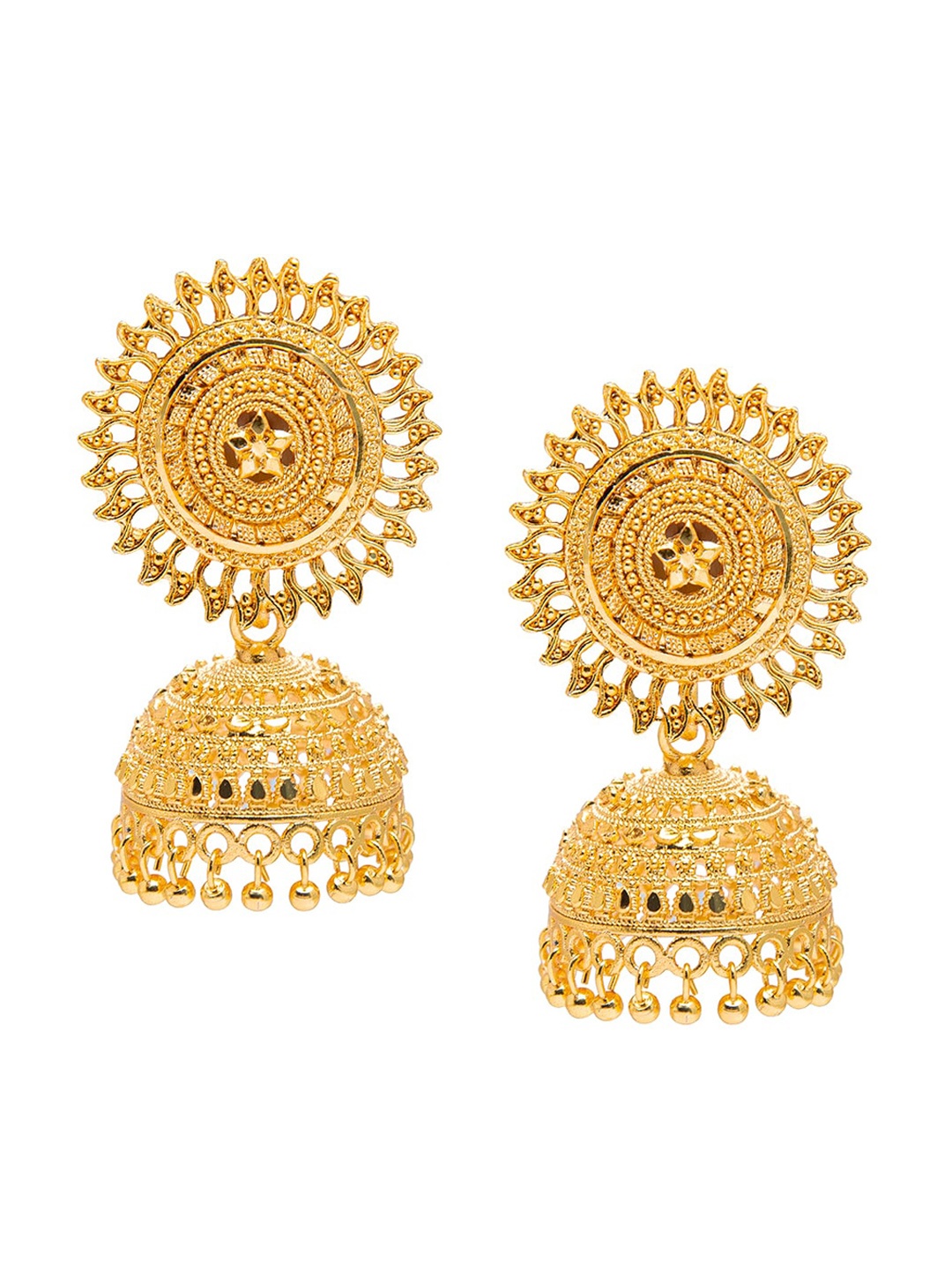 

Shining Jewel - By Shivansh Gold-Toned Dome Shaped Jhumkas Earrings