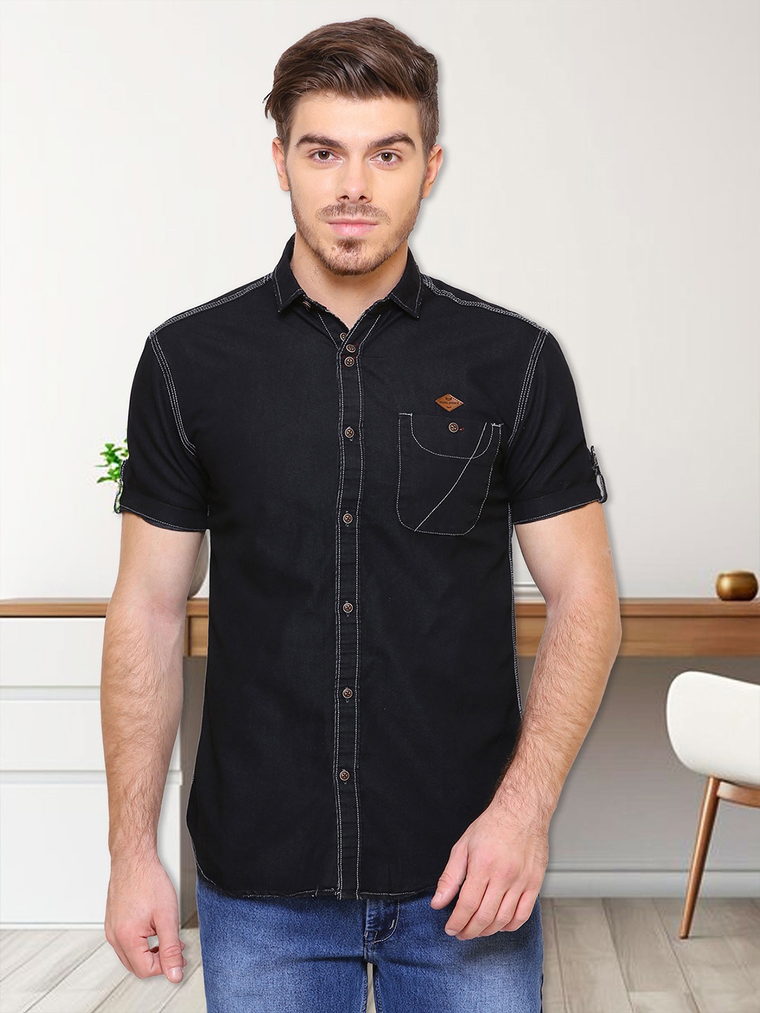 

Kuons Avenue Men Black Smart Slim Fit Denim Casual Shirt