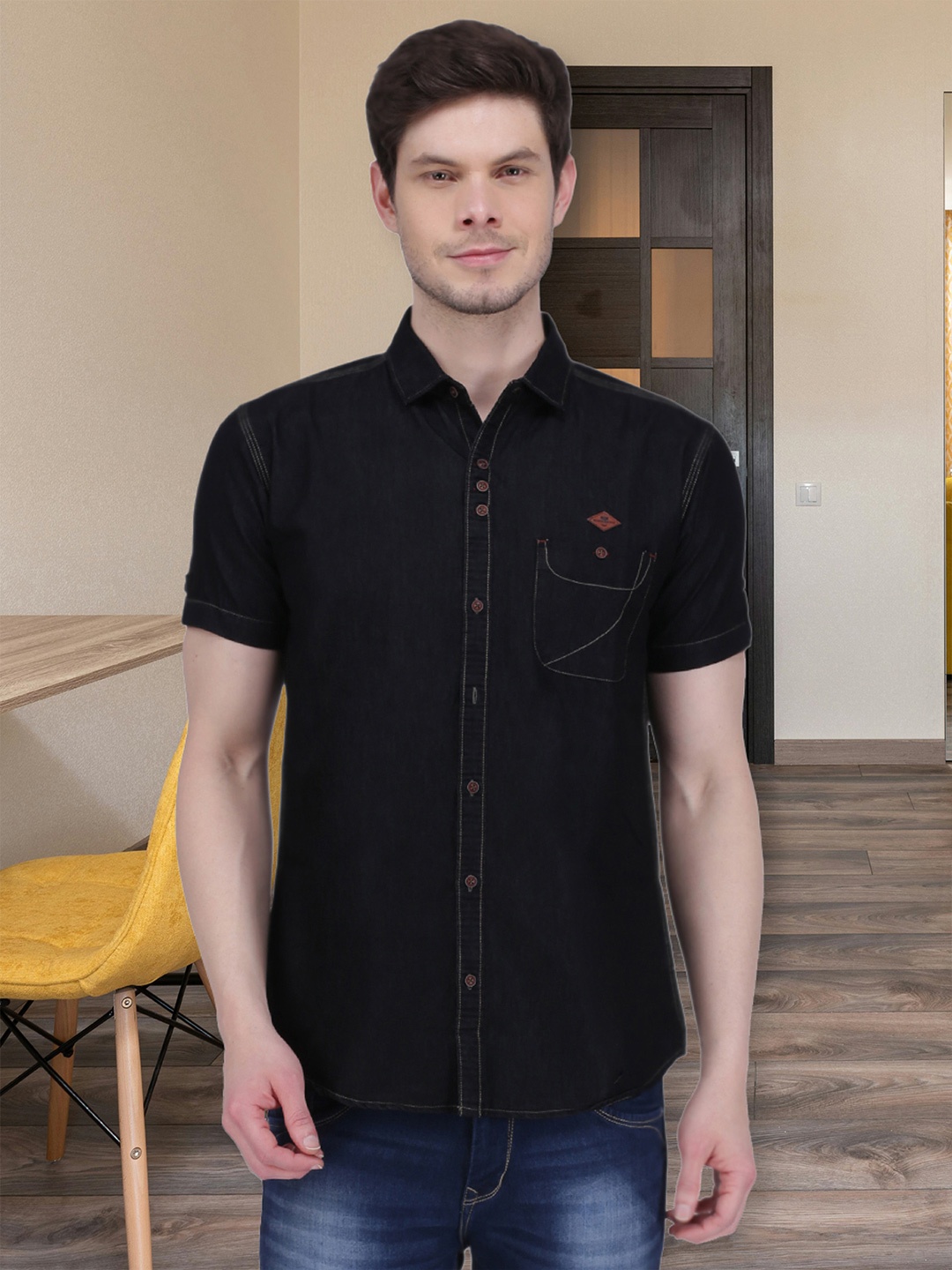 

Kuons Avenue Men Black Smart Slim Fit Cotton Denim Casual Shirt