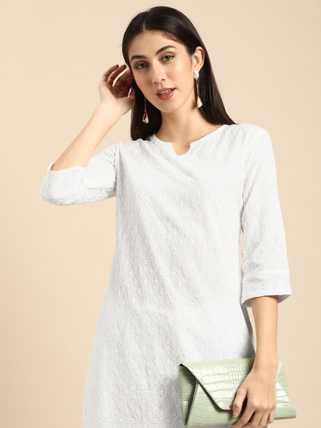 

all about you Women White Ethnic Motifs Embroidered Chikankari Kurta