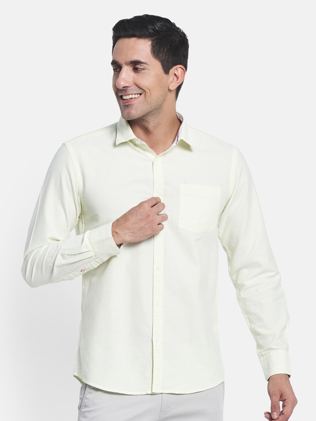 

METTLE Men Lemon Cotton Casual Shirt, Yellow