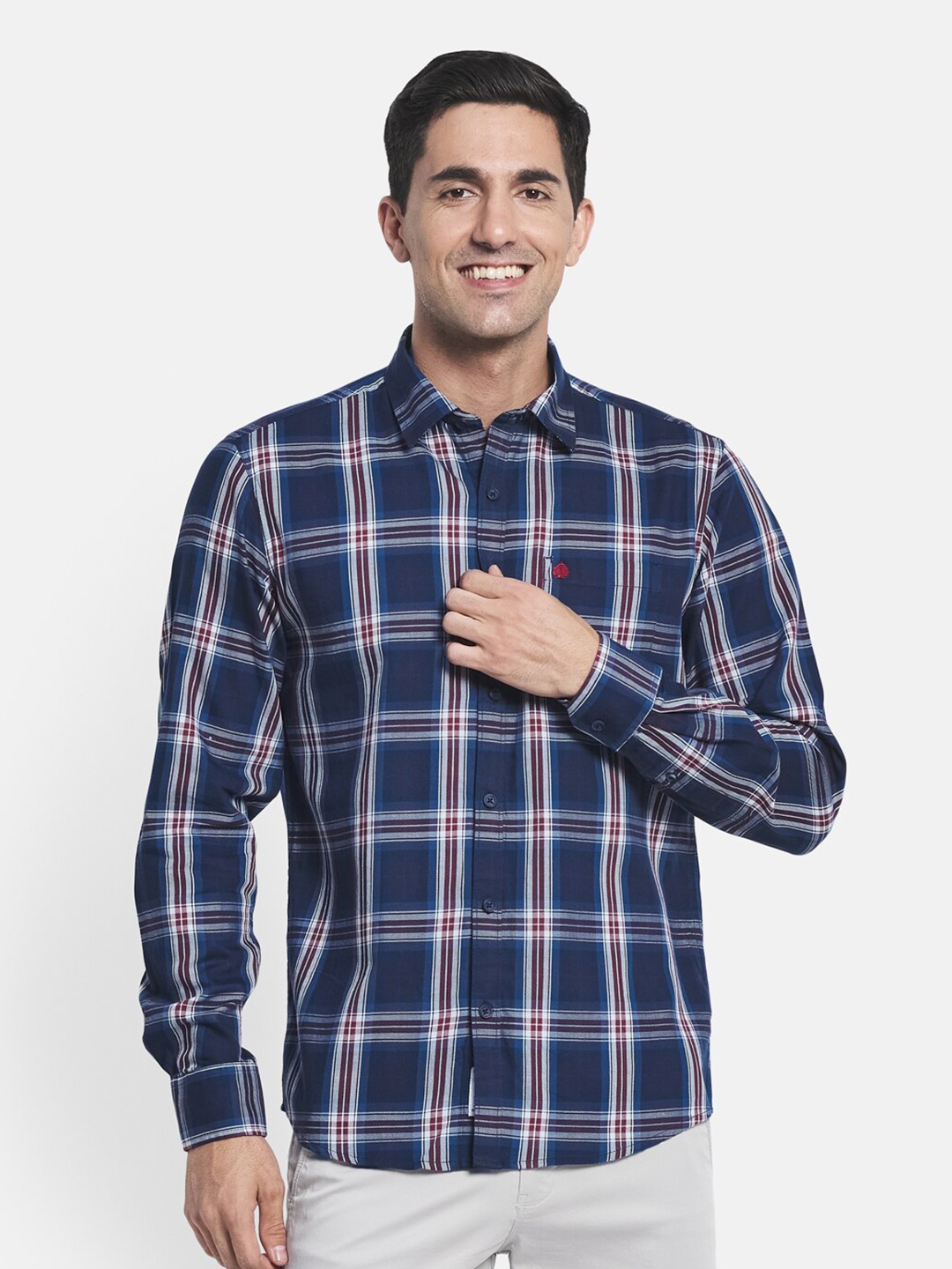 

METTLE Men Blue Checked Casual Shirt