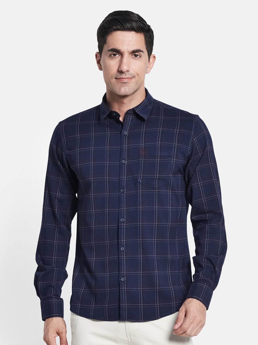 

METTLE Men Navy Blue Checked Casual Shirt