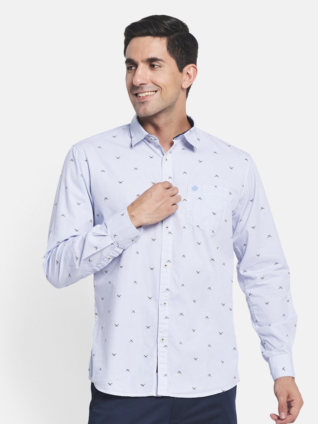 

METTLE Men Blue Printed Casual Shirt