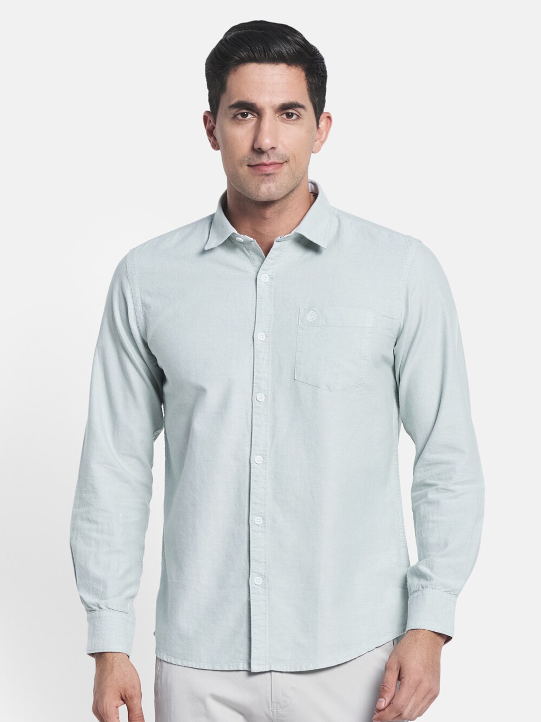 

METTLE Men Green Solid Regular Fit Casual Shirt