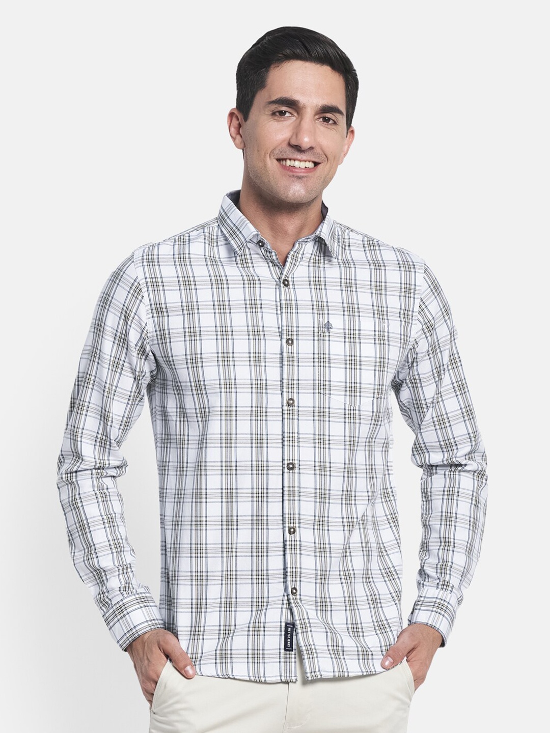 

METTLE Men White Tartan Checks Checked Regular Fit Casual Shirt