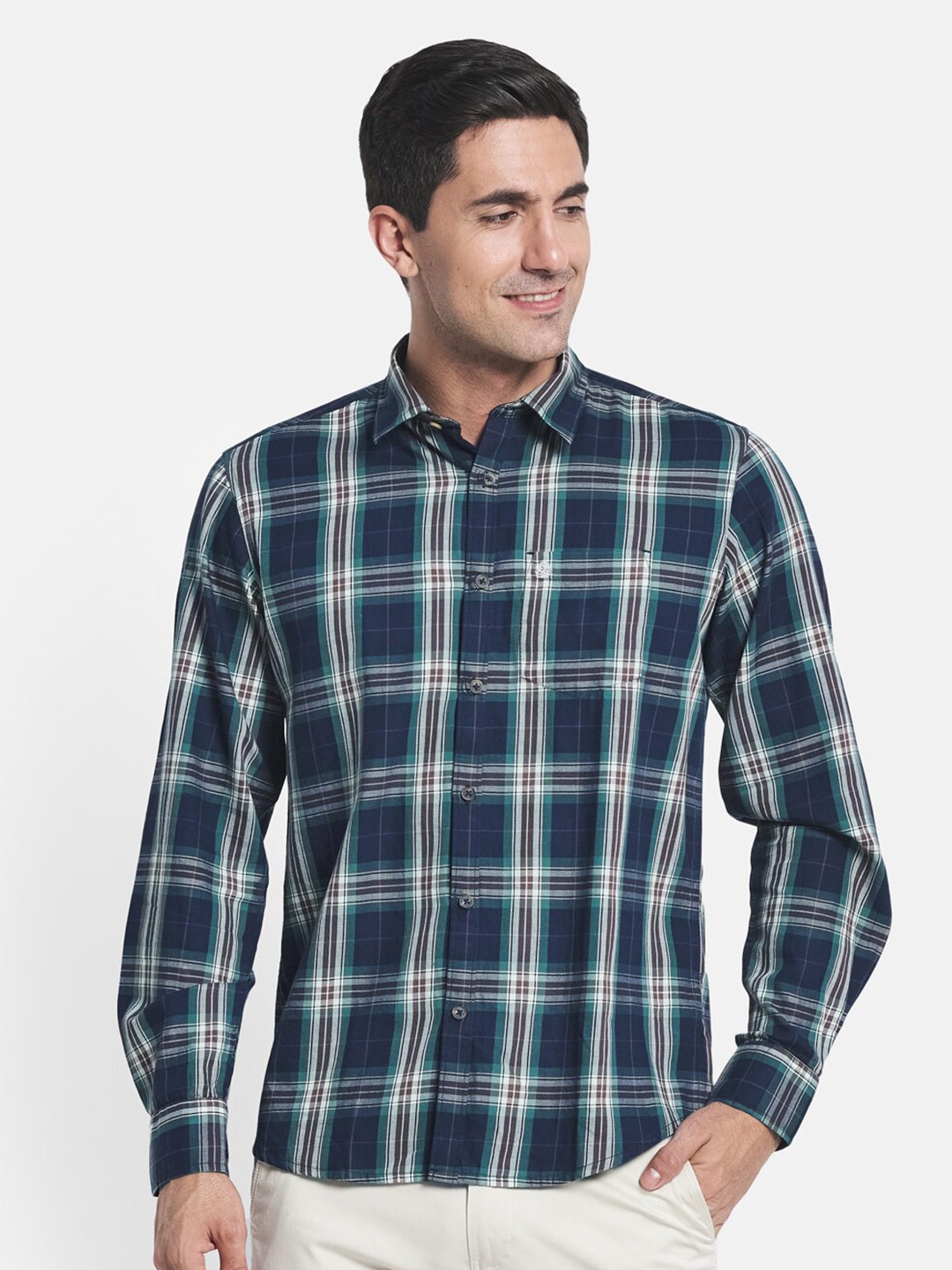 

METTLE Men Olive Green Tartan Checks Checked Casual Shirt