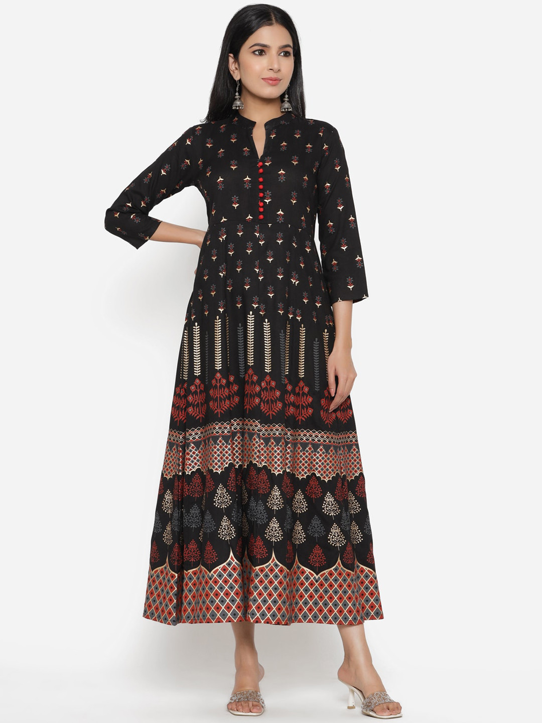 

PURSHOTTAM WALA Women Black Ethnic Motifs Printed Block Print Anarkali Kurta