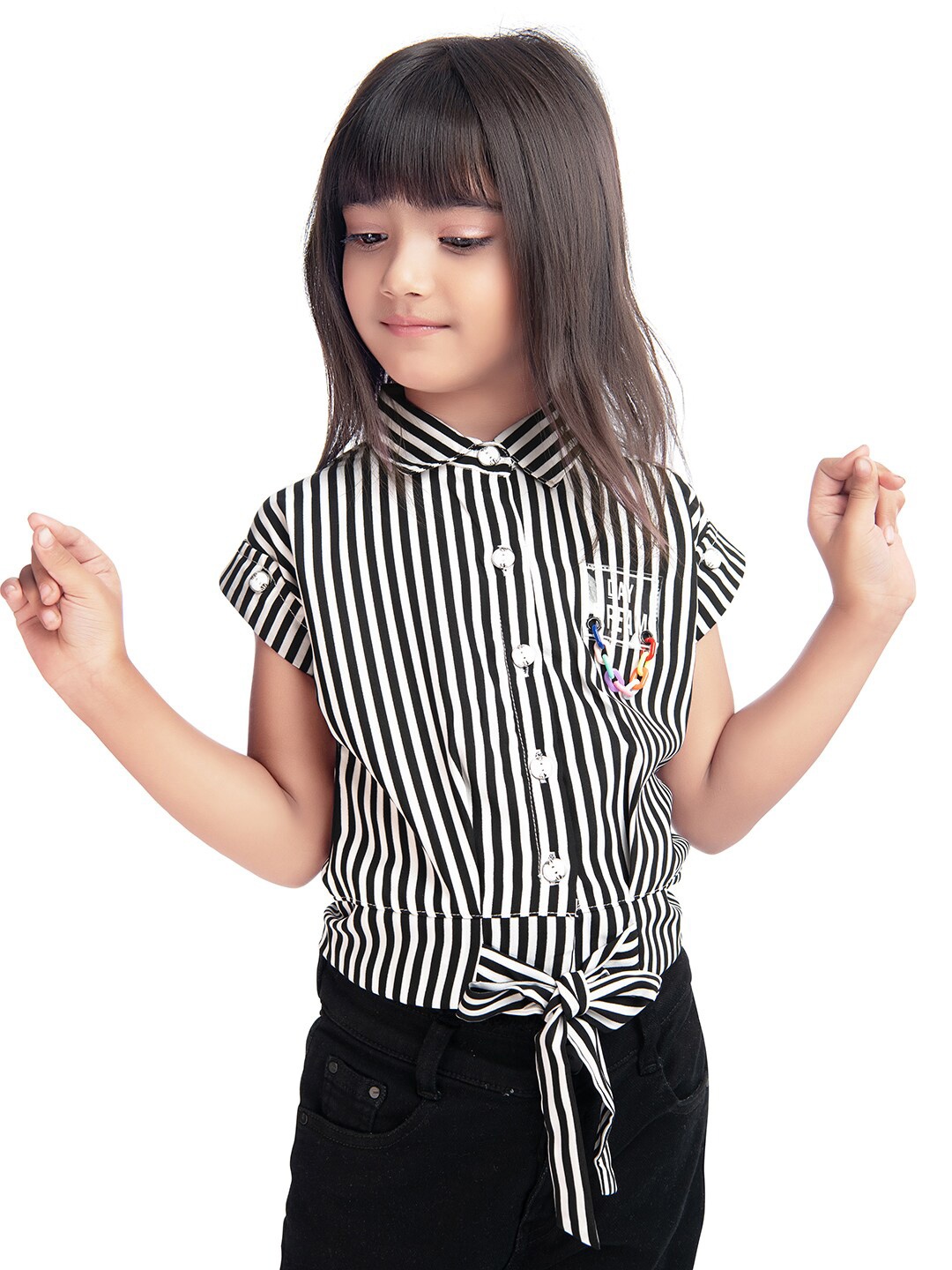 

Tiny Kingdom Black Striped Shirt Style Top
