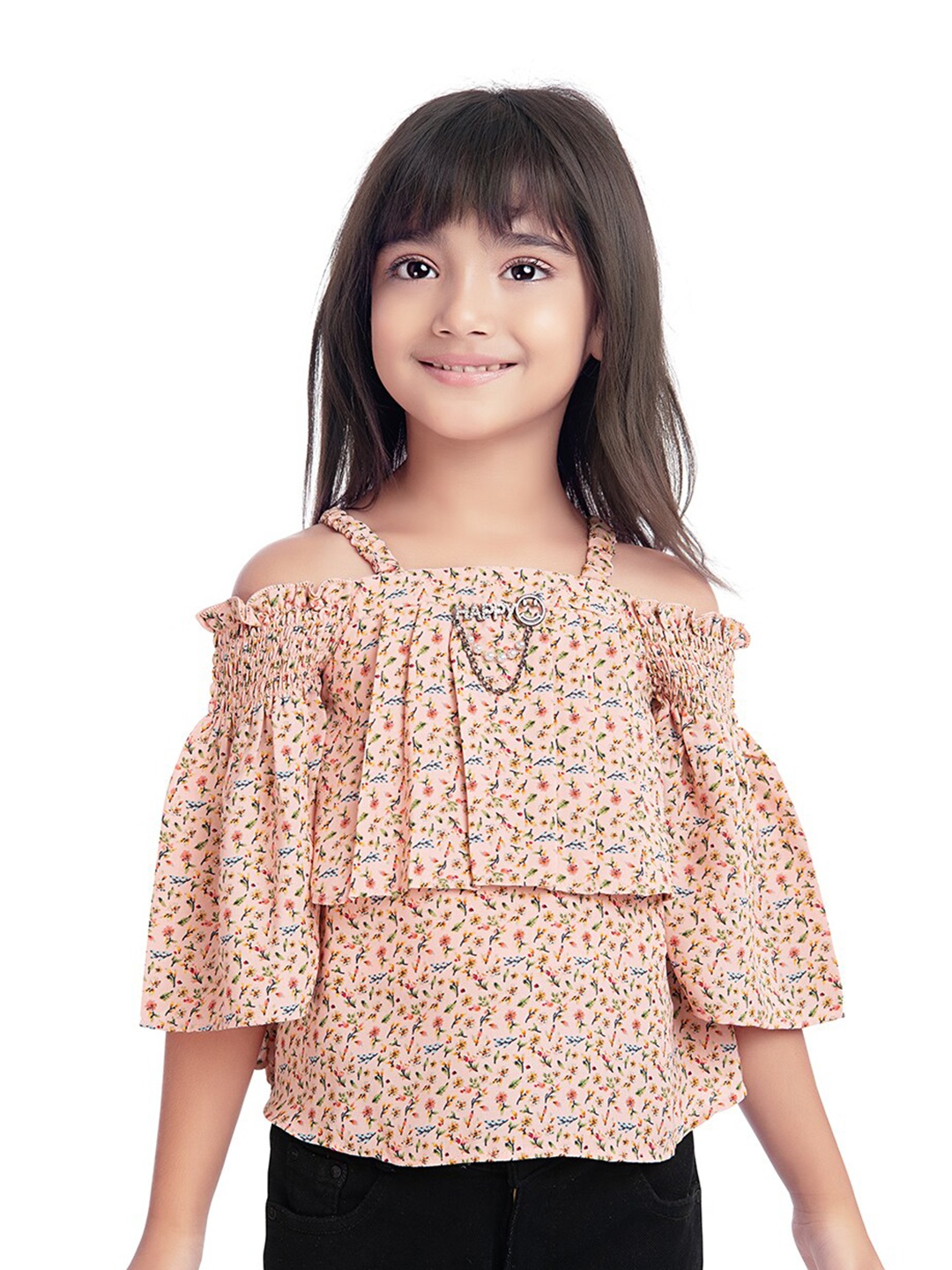 

Tiny Kingdom Peach-Coloured Floral Print Top