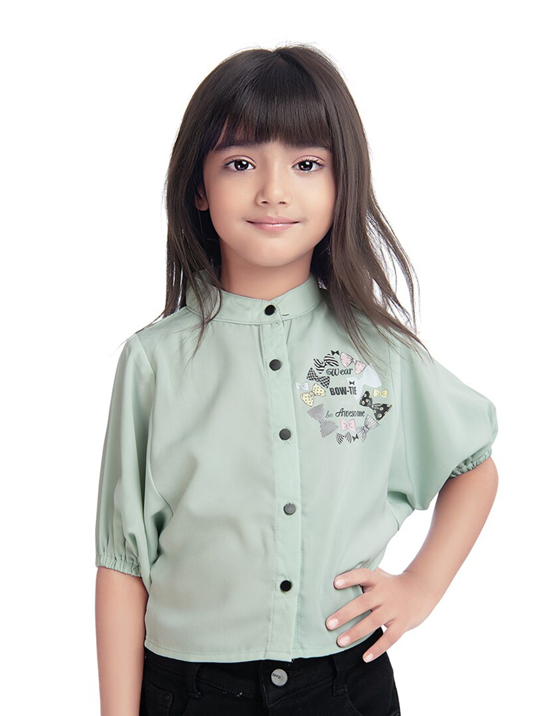 

Tiny Kingdom Green Floral Shirt Style Top