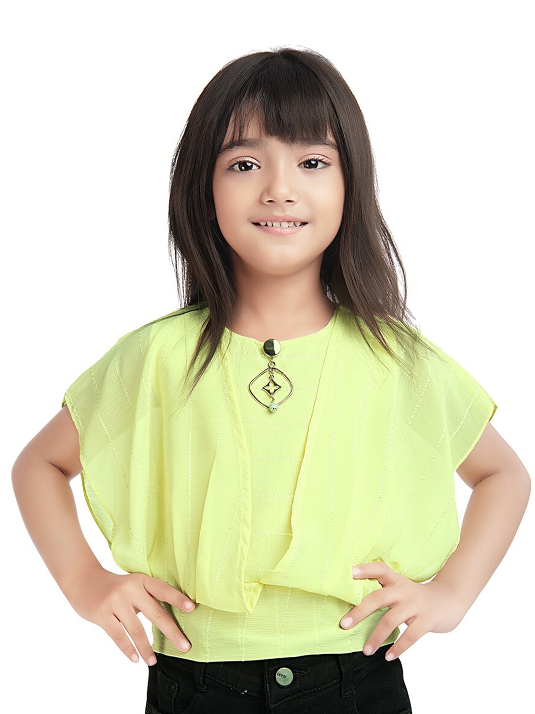 

Tiny Kingdom Yellow & key lime Blouson Top