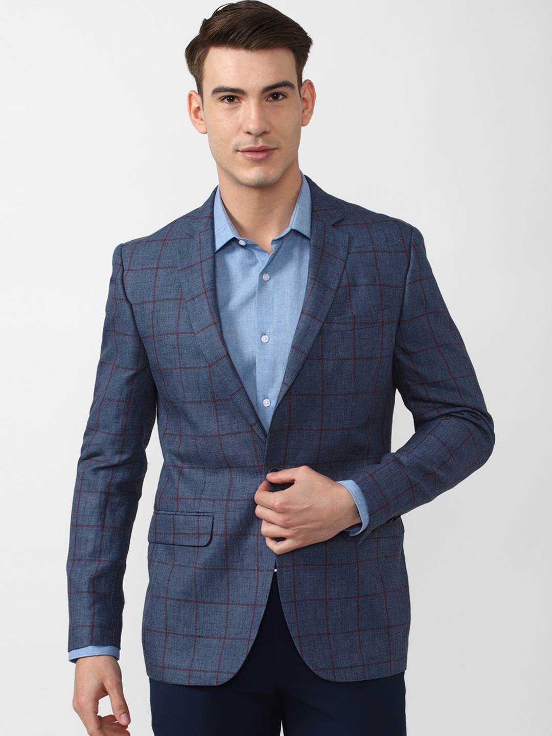 

Peter England Elite Men Navy-Blue Checked Slim-Fit Single Breasted Blazer