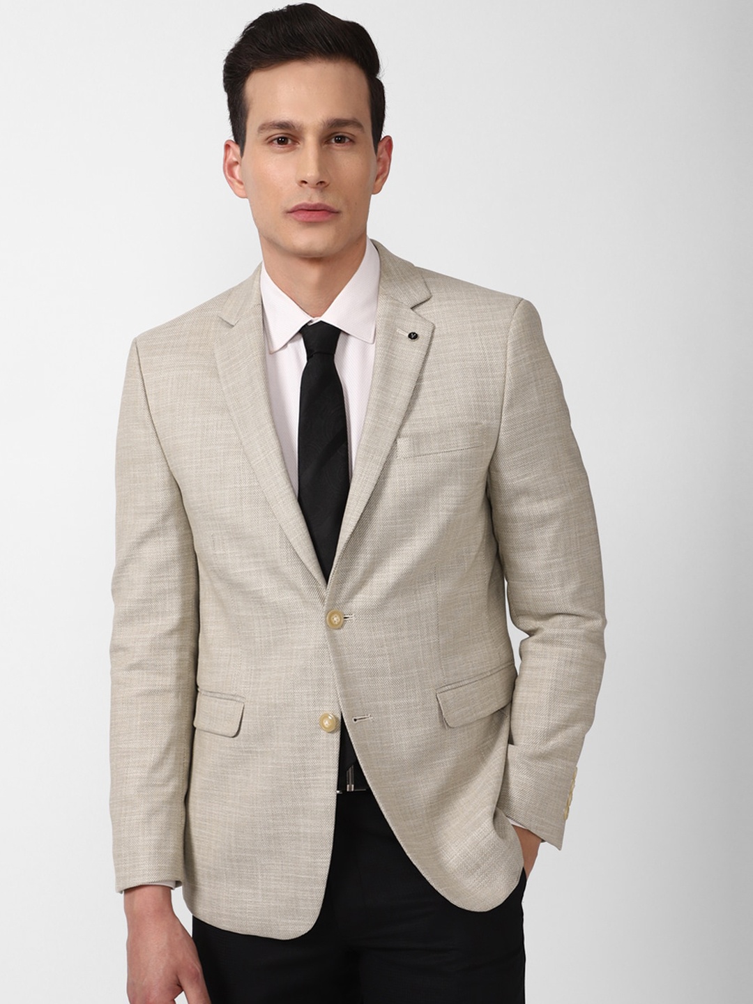 

Van Heusen Men Beige Solid Single-Breasted Slim-Fit Formal Blazer