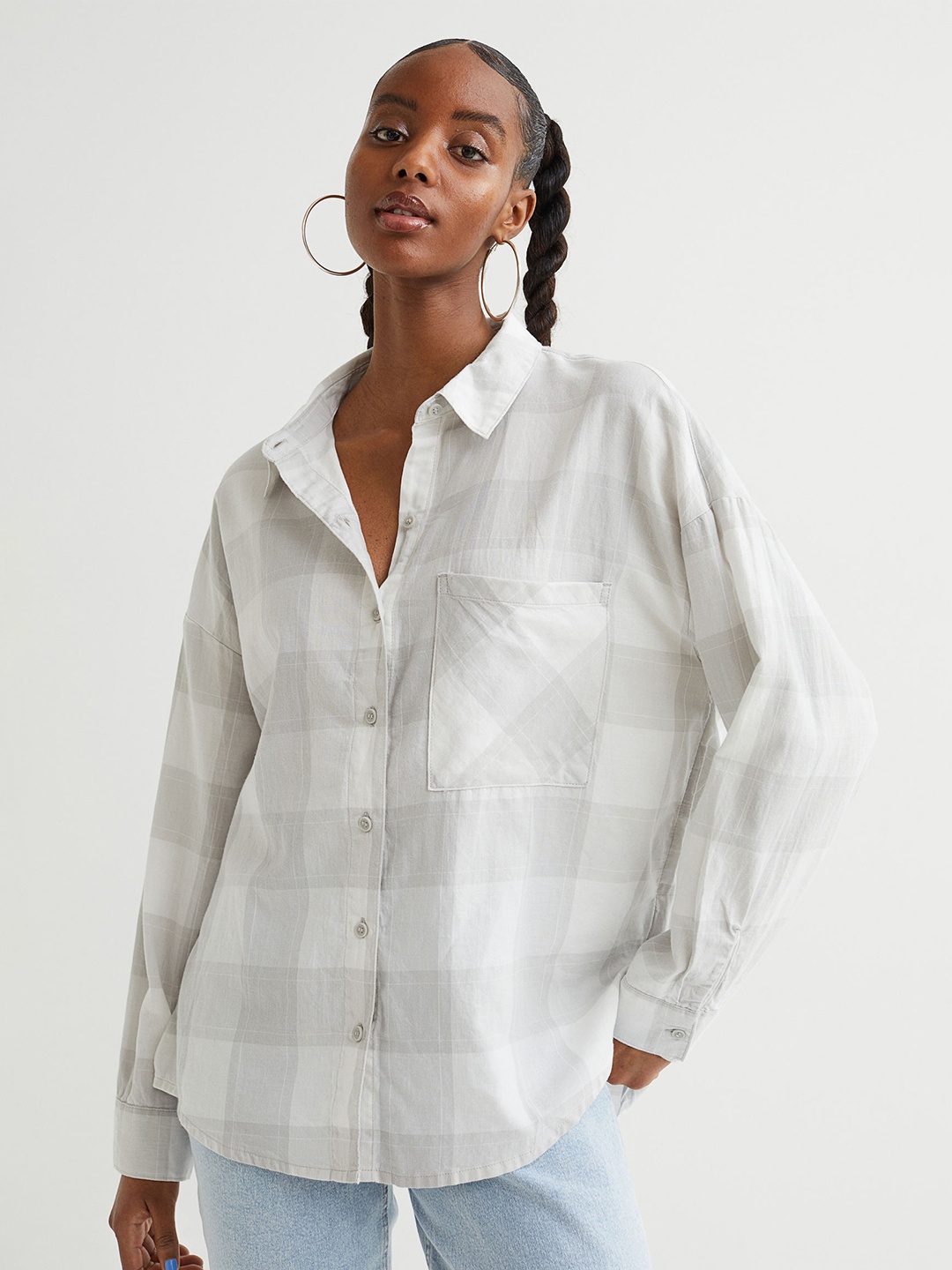 

H&M Women Grey Buffalo Checks Checked Casual Shirt