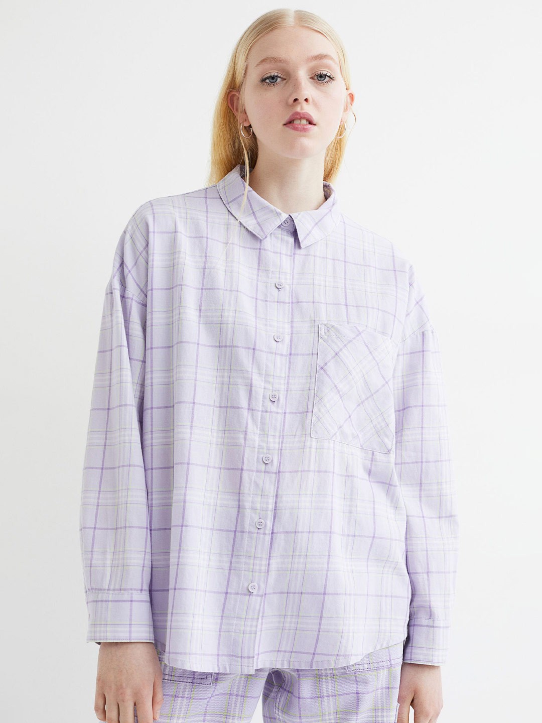 

H&M Women Purple Regular Fit Checked Shirt