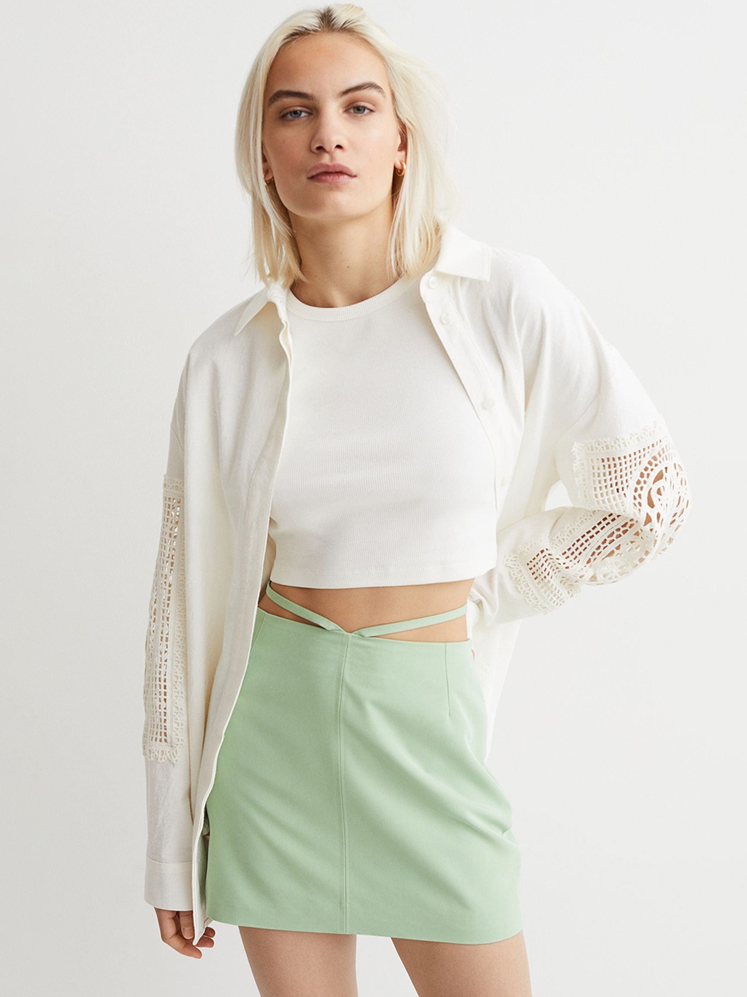 

H&M Women Tie-Detail Mini Skirt, Green